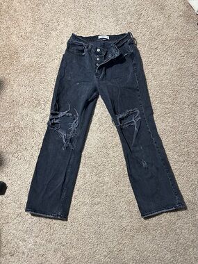 Abercrombie & Fitch Black Distressed Straight-Leg Jeans